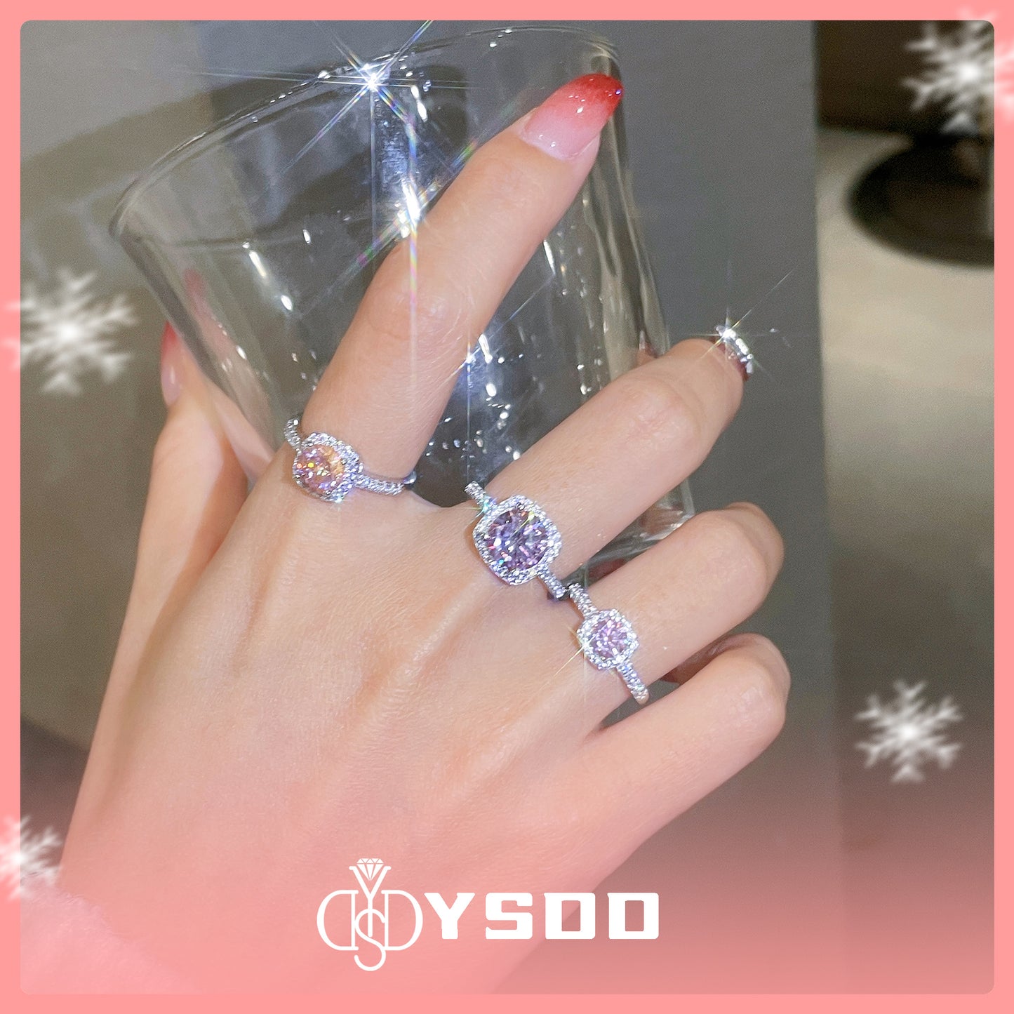 【#120 Buy 1 Get 1】1CT Sakura Pink Moissanite Ring Set in s925